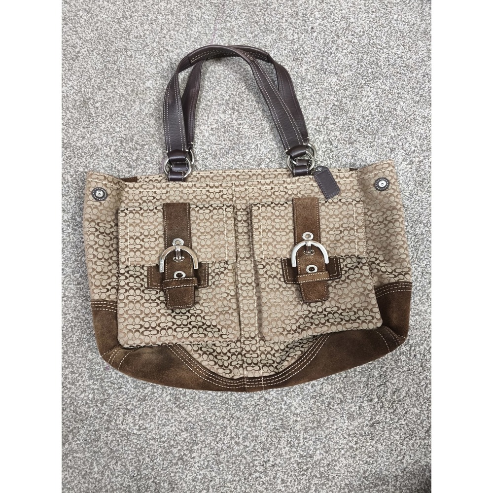 Coach Vintage Y2K Soho Signature C Canvas & Suede Leather Tote‎ Bag Brown 6047